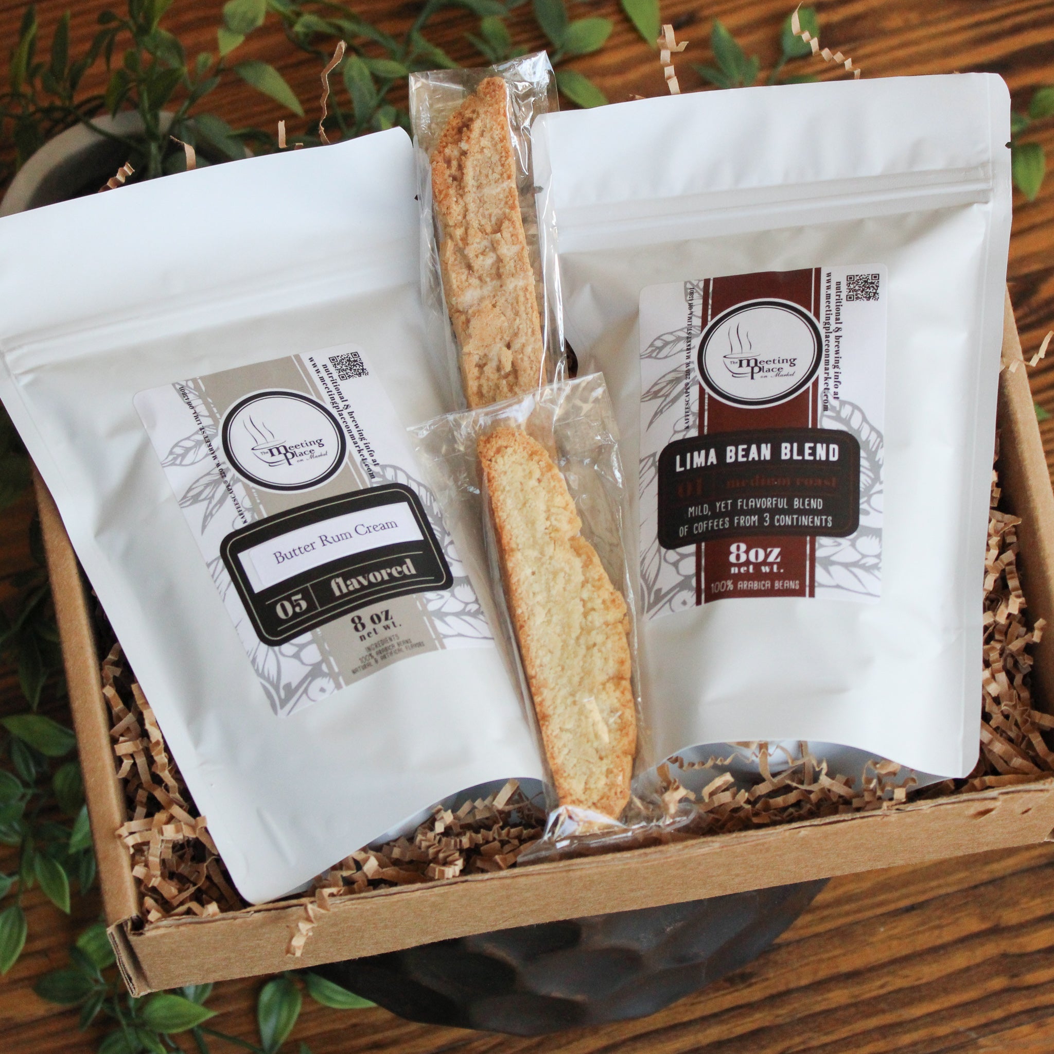 Deluxe Coffee & Biscotti Gift Box with Half Pounds of Coffee & Biscotti