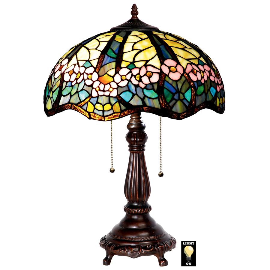 PINK PRIMROSE STAINED GLASS TABLE LAMP