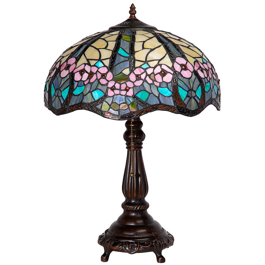 PINK PRIMROSE STAINED GLASS TABLE LAMP