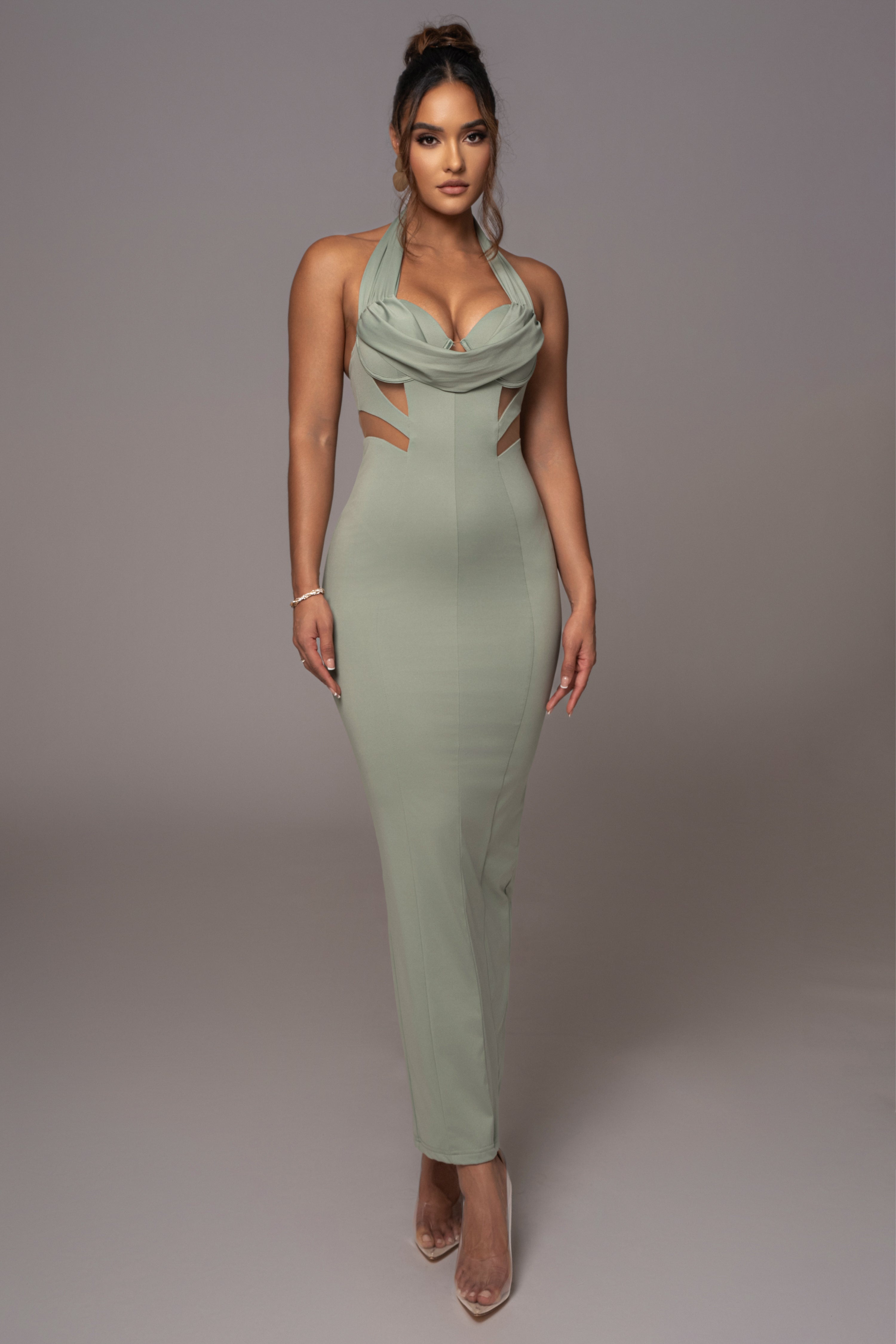 Sage Poetic Draped Maxi Dress