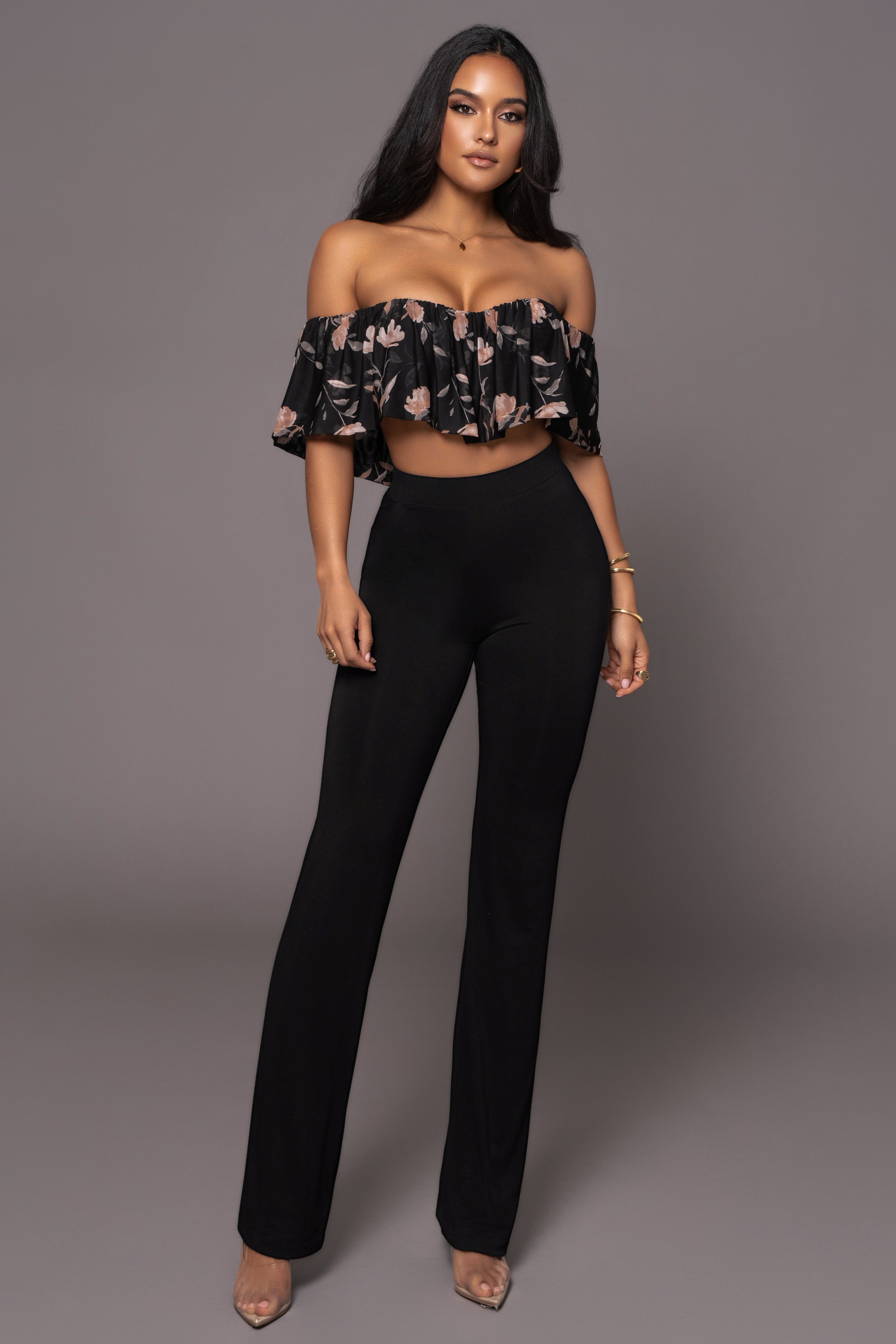 Black Floral Garden Party Crop Top