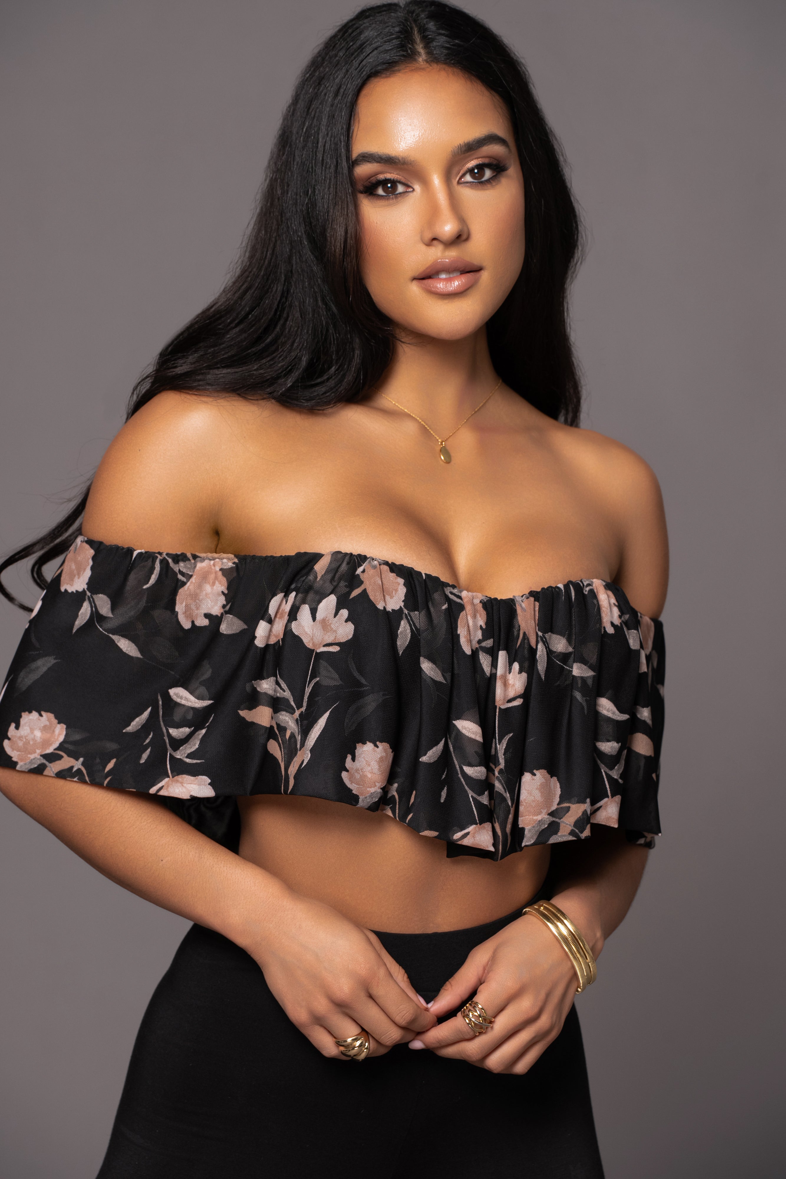 Black Floral Garden Party Crop Top