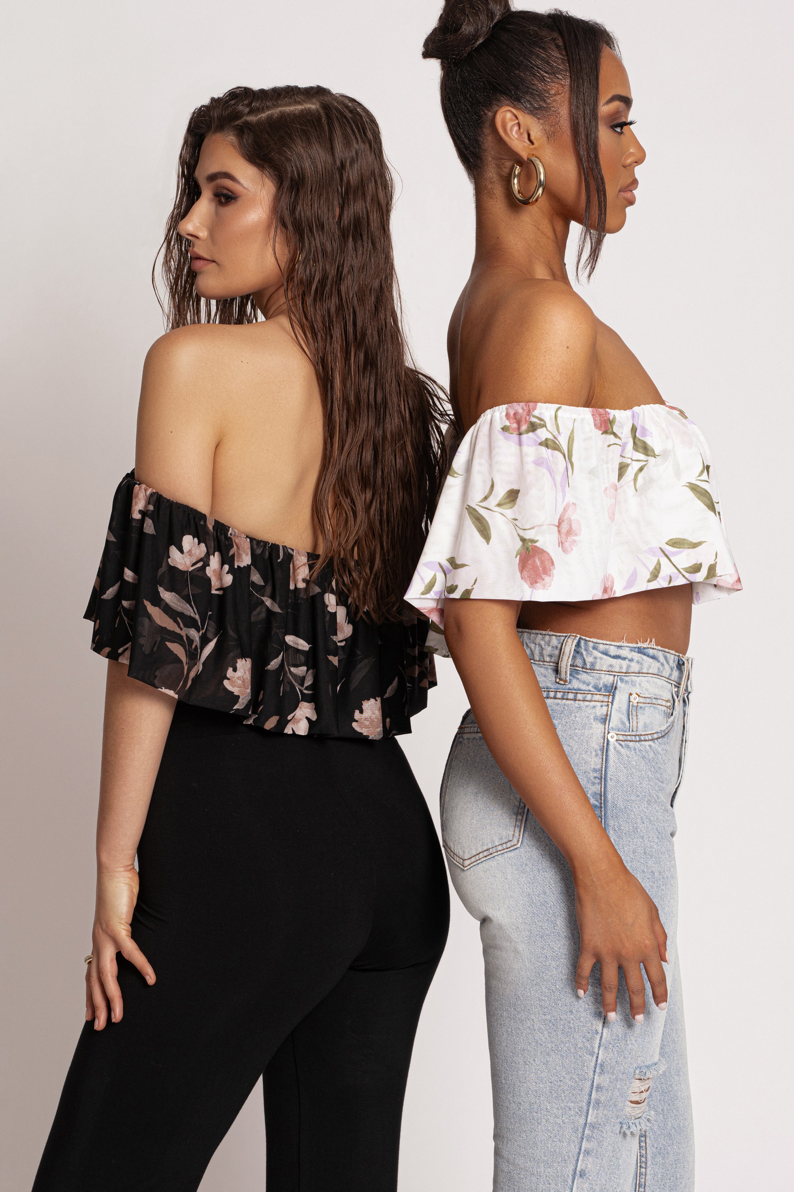 Black Floral Garden Party Crop Top