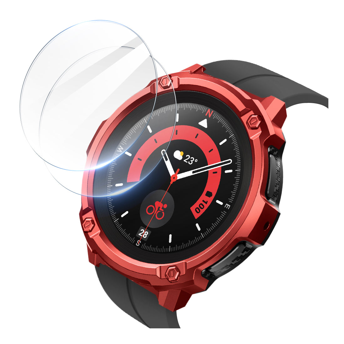 Galaxy Watch5 Pro 45mm Unicorn Beetle Rugged Case with Glass Screen Protectors-Metallic Red