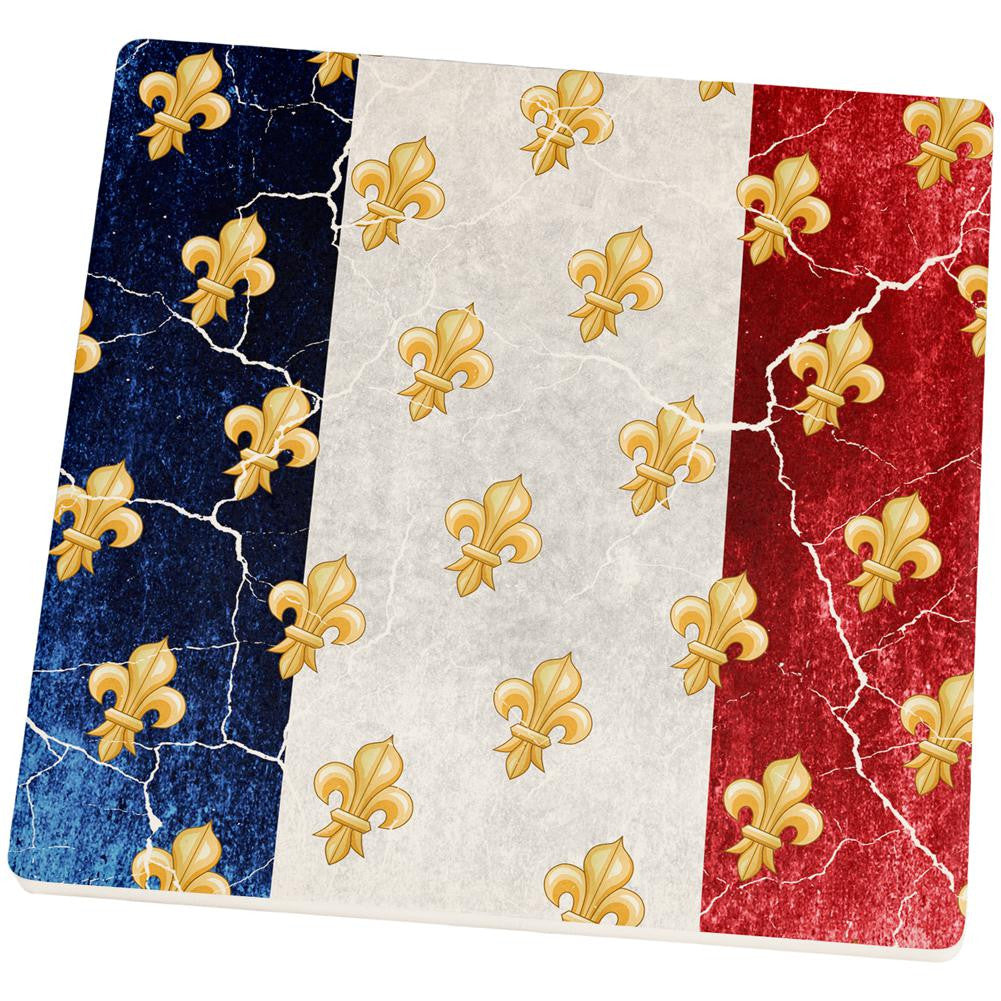 French Flag Grunge Distressed Fleur De Lis Set of 4 Square Sandstone Coasters