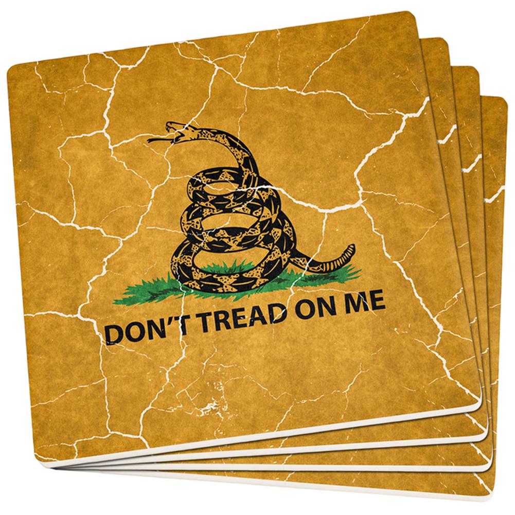 Distressed Gadsden Flag Set of 4 Square Sandstone Coasters