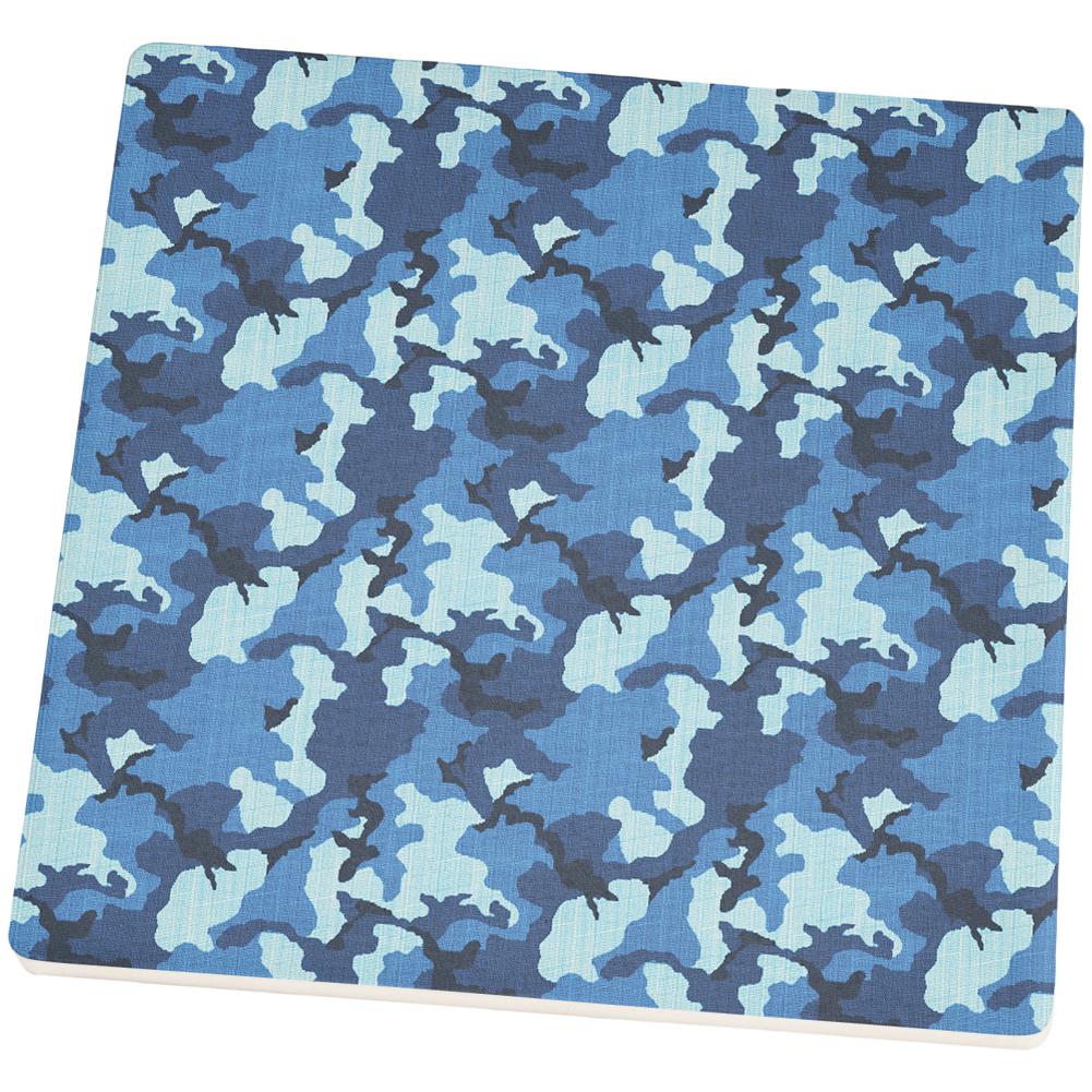 Navy Blue Camo Square Sandstone Coaster