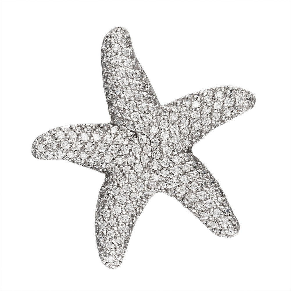White Zirconia Studded Starfish Sterling Silver Pendant