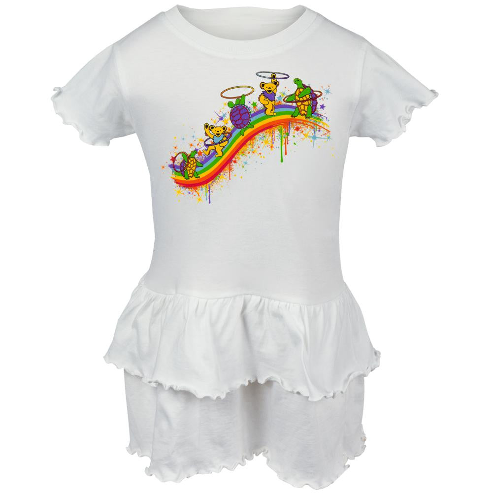 Grateful Dead - Rainbow Hoopers White Toddler Ruffle Dress