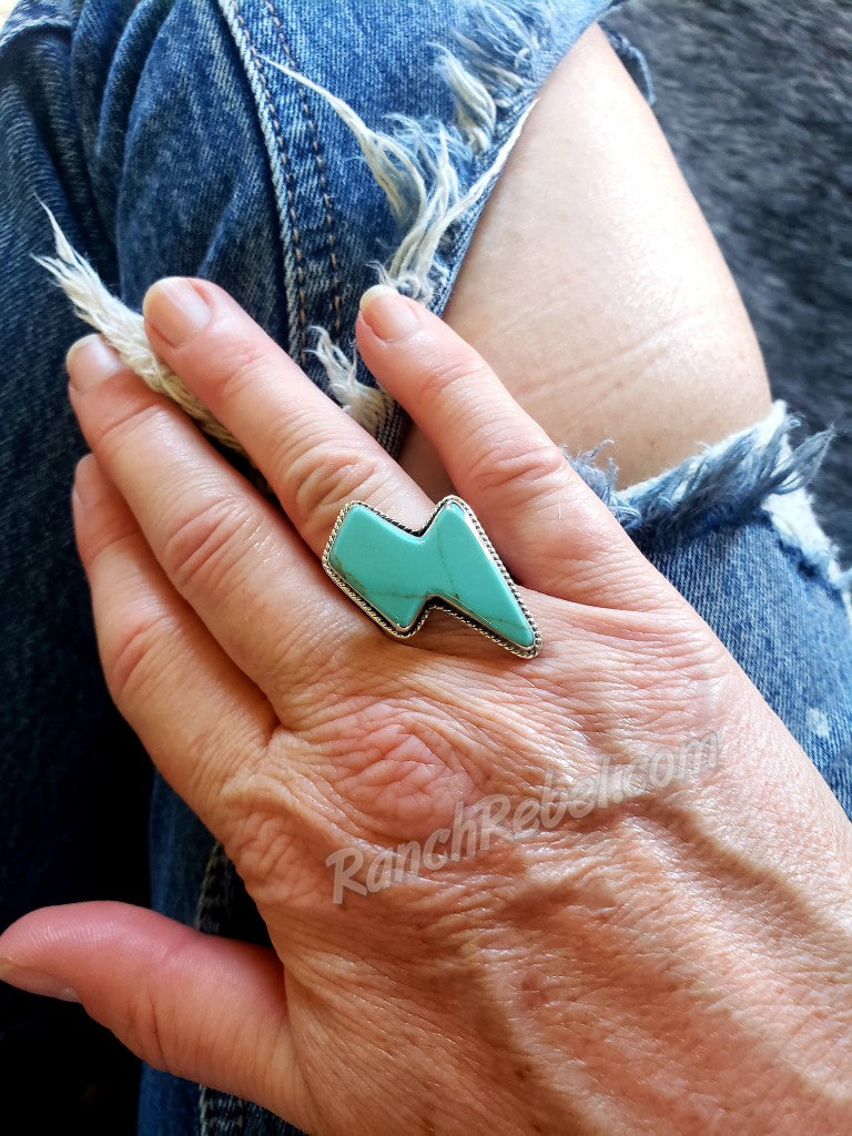 Turquoise Bolt Adjustable Ring #4562