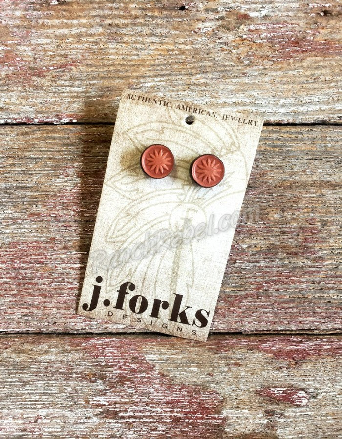 J Forks Leather Post Earrings Chestnut #3232