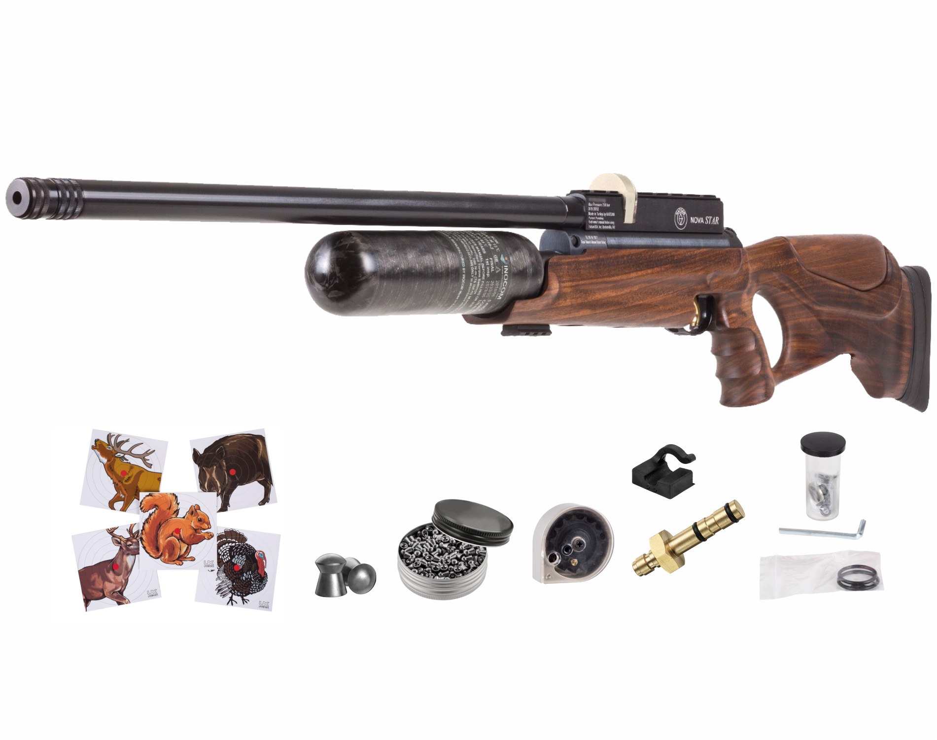 Hatsan NeutronStar PCP .22 Cal Air Rifle with Pack of 250ct Pellets and 100x Paper Targets Bundle