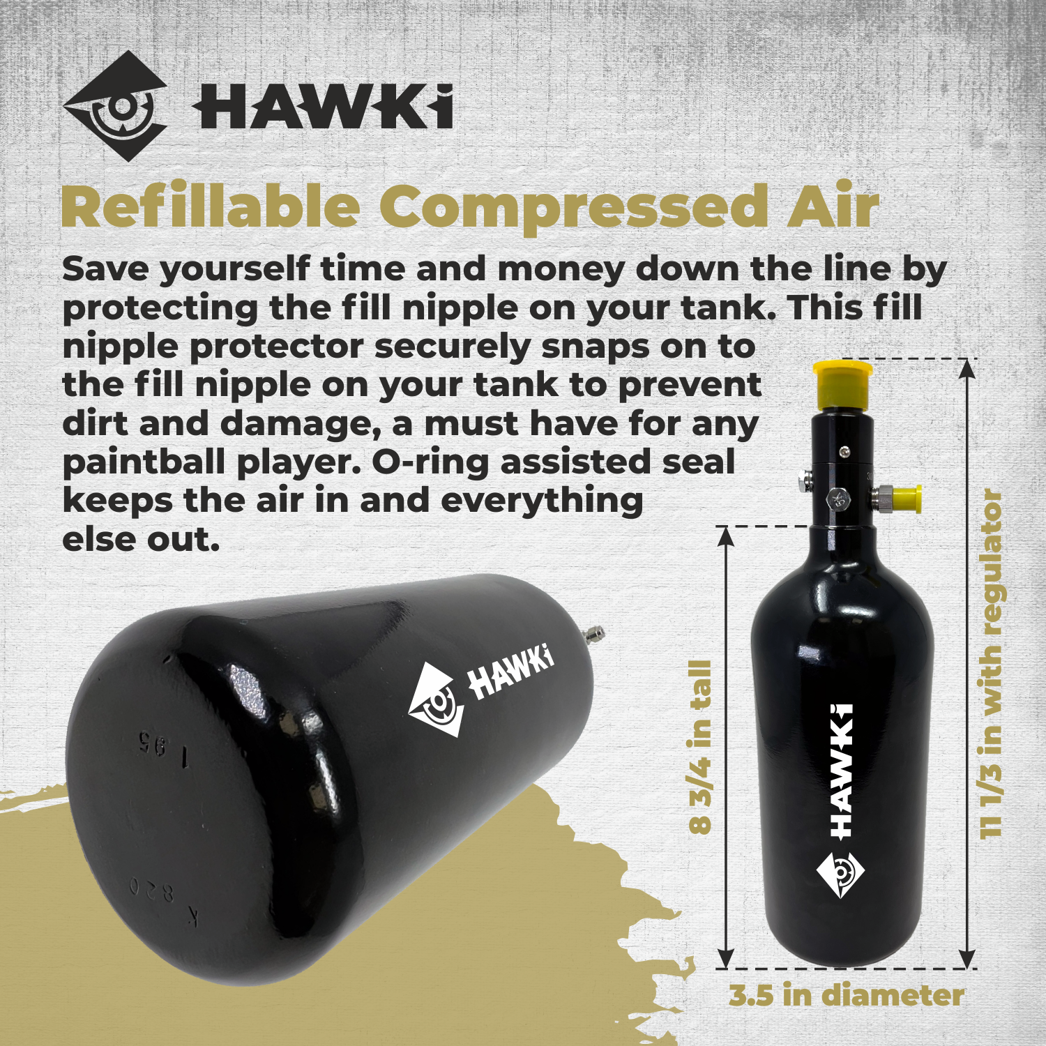 Hawki Hi-48ci3K-AT Aluminum HPA Tank - 48/3000 High Pressure Refillable Air Tank Systems for Paintball Standard Regulator