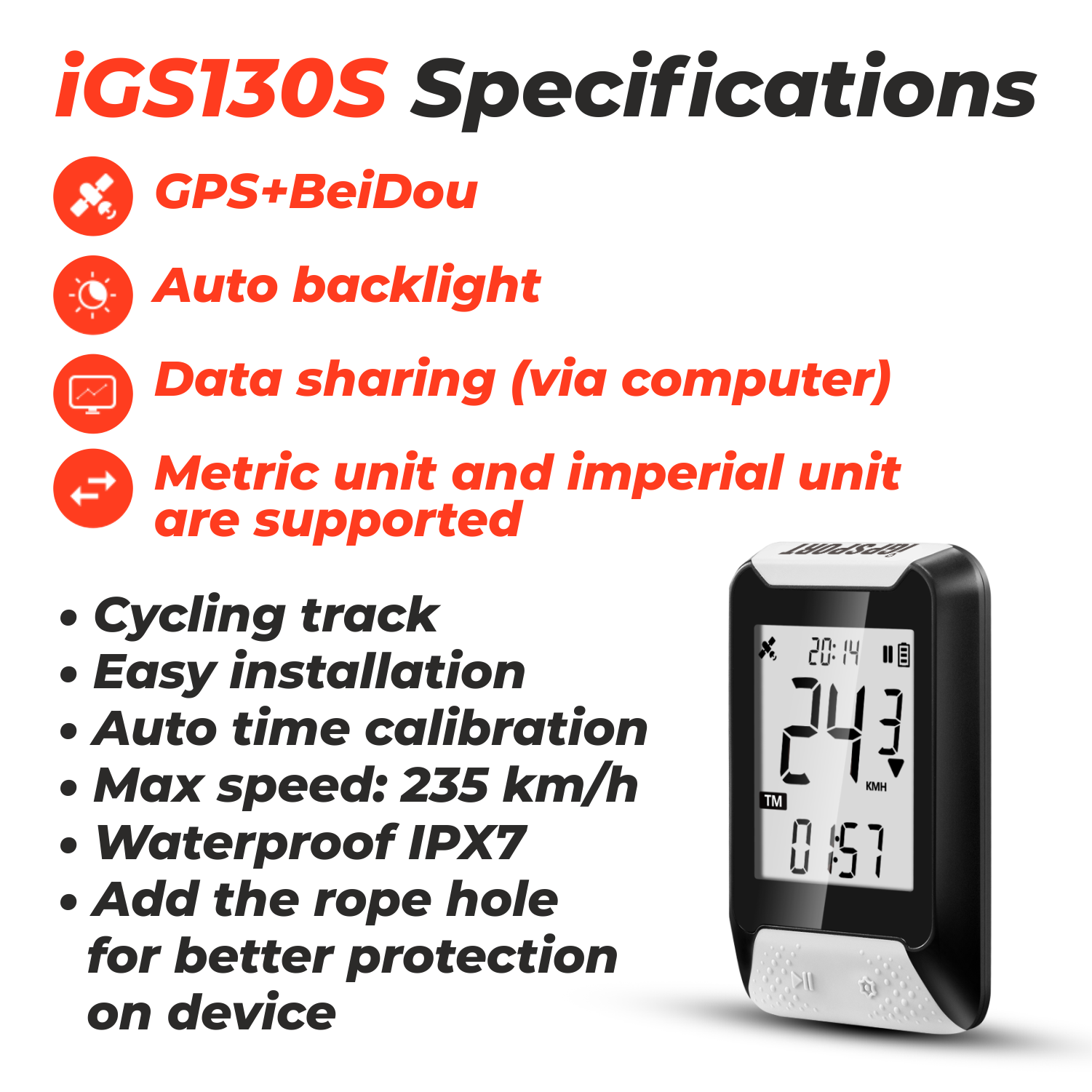 iGPSPORT IGS130S IPX7 Waterproof GPS Cycling Computer