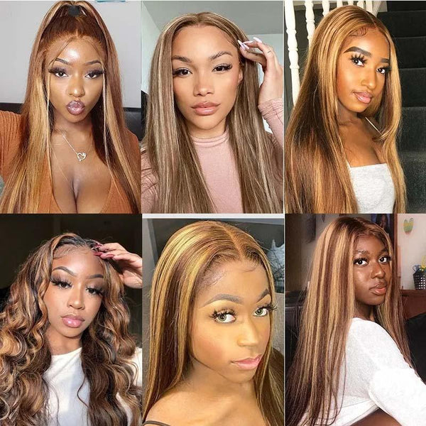 Blonde Highlight Color Straight Hair Lace Part Wigs