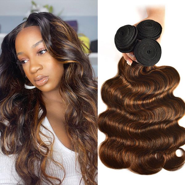 Klaiyi Balayage Hair Color 3 Bundles with Lace Closure Pre Plucked Free Part Highlights Ombre Color Bundles Body Wave (11)