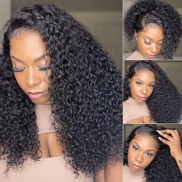 Klaiyi Best 13x4 Transparent Lace Frontal Wigs Jerry Curly Human Hair Wigs 150% to 180% Density