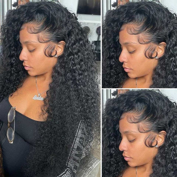 Klaiyi Best 13x4 Transparent Lace Frontal Wigs Jerry Curly Human Hair Wigs Thick Density