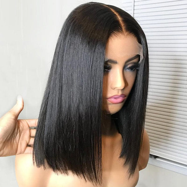 Klaiyi Blunt Cut Bob Lace Front Wigs Human Hair Pre-plucked 13x5x1 T Part Lace Short Wig