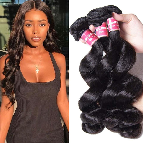 Klaiyi Brazilian Loose Wave Virgin Hair Weave 3 Bundles Unprocessed Human Hair Extensions