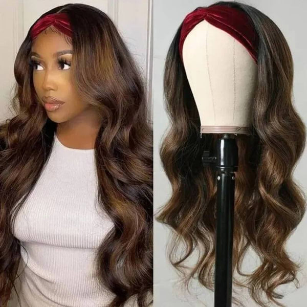 Klaiyi Dark Roots Balayage Highlight Body Wave Glueless Headband Wigs #1B30 Ombre Color Human Hair Wigs