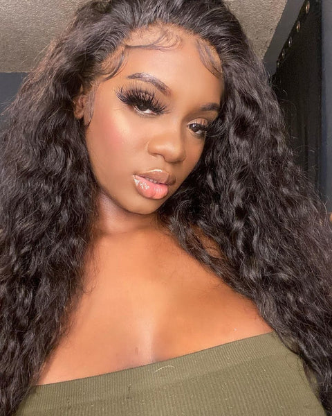 Klaiyi Natural Water Wave 13x4 Lace Frontal Wigs Virgin Human Hair Wigs 150% Density