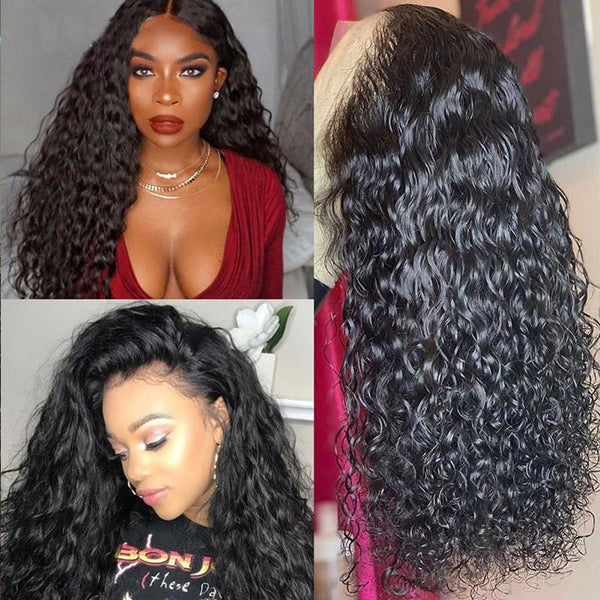 Klaiyi Natural Water Wave 13x4 Lace Frontal Wigs Virgin Human Hair Wigs 150% Density