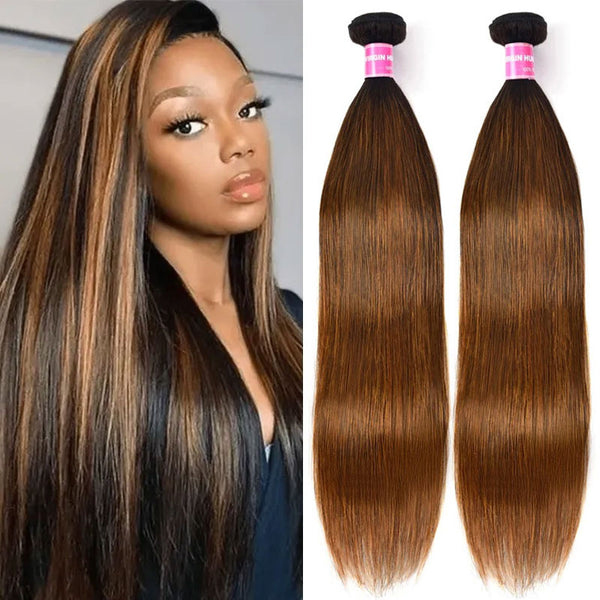 Klaiyi Ombre Balayage Highlights Lace Closure with 3 Bundles Bone Straight Virgin Human Hair Weave with Closure Free Part (5)