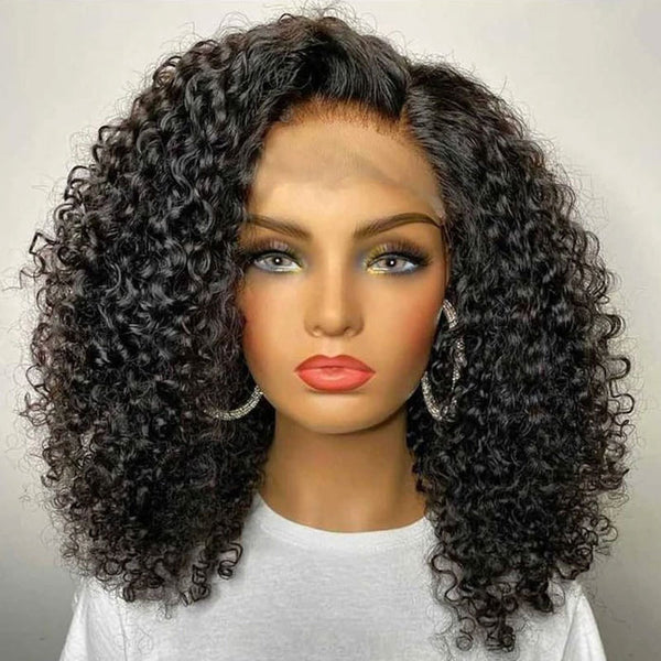 Klaiyi Short Bob 5x5 HD Lace Closure Wig Jerry Curly Virgin Human Hair for Women