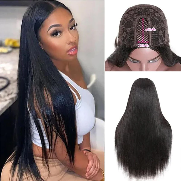 Klaiyi Silk Straight U Part Wigs 100% Virgin Human Hair Wigs Great Scalp Protective Wigs