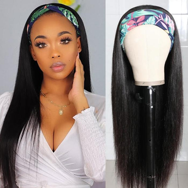 Klaiyi Straight Human Hair Wigs With Headbands Attached