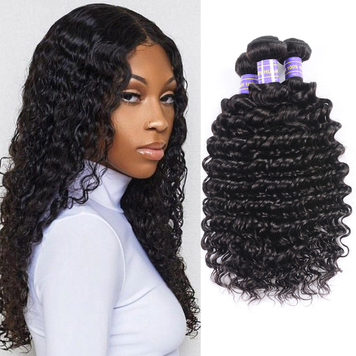 Sunber Hair New Remy Hair Peruvian Deep Wave 3 Bundles 7A Peruvian Human Hair Weave