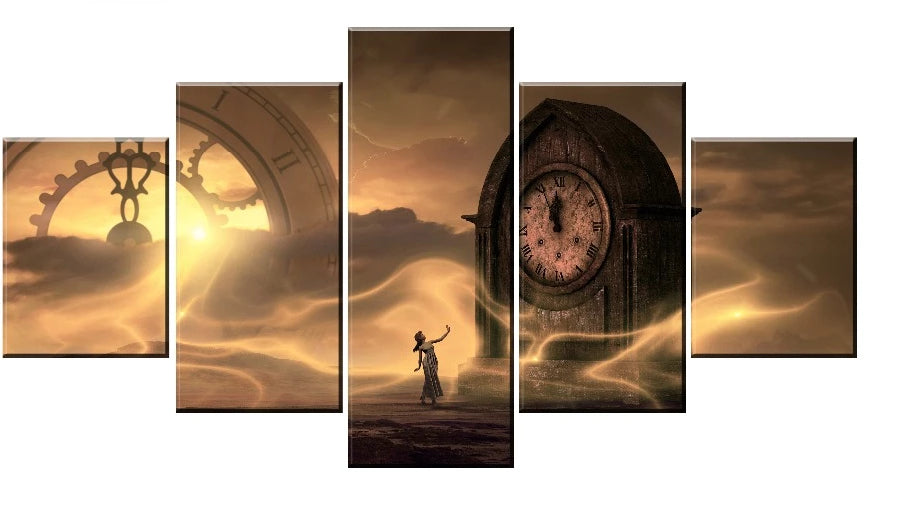 Time Clock Mystery Five Piece Canvas Wall Art Home Decor Multi Panel 5