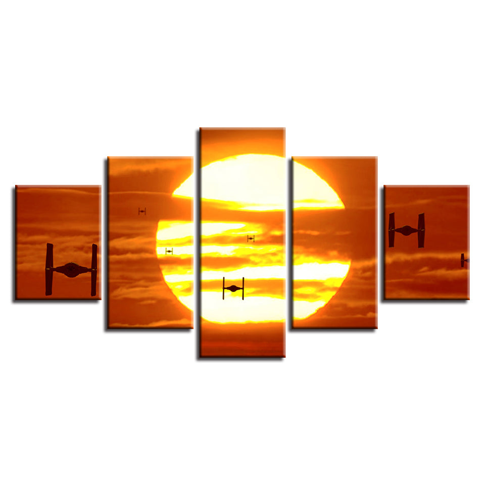 Tie Fighters Star Wars Empire Sunset Canvas Large Framed Five Piece