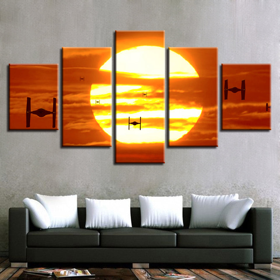 Tie Fighters Star Wars Empire Sunset Canvas Large Framed Five Piece