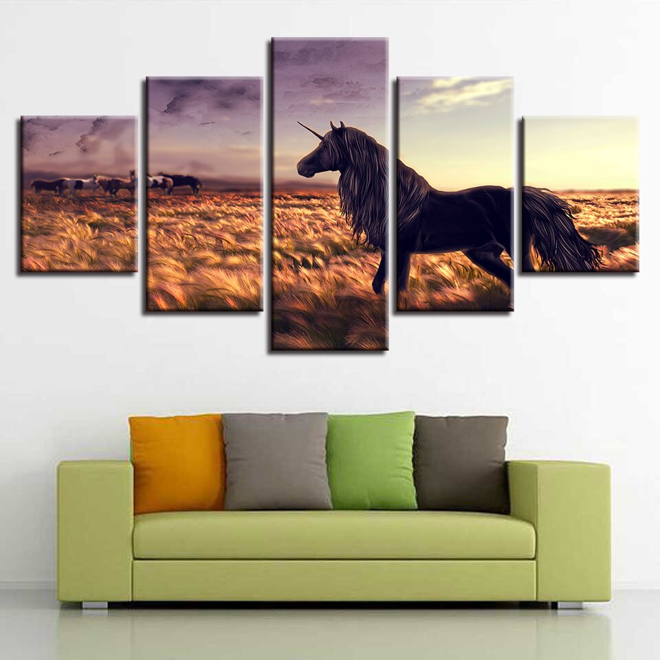 Unicorn Horses Animal Five Piece Canvas Wall Art Home Decor Multi Panel