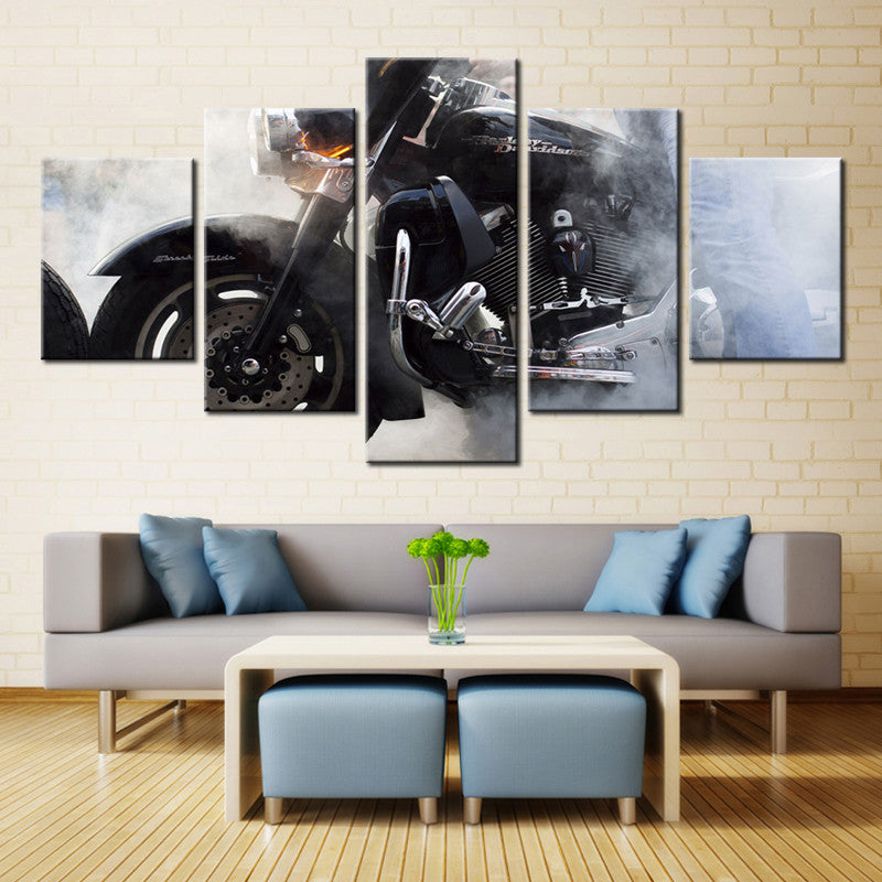 Harley Davidson Motorcycle Smoke Canvas Print Five Piece Wall Art