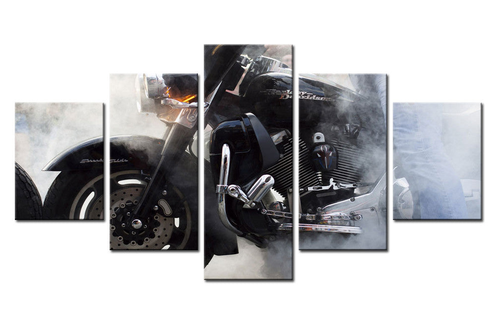 Harley Davidson Motorcycle Smoke Canvas Print Five Piece Wall Art