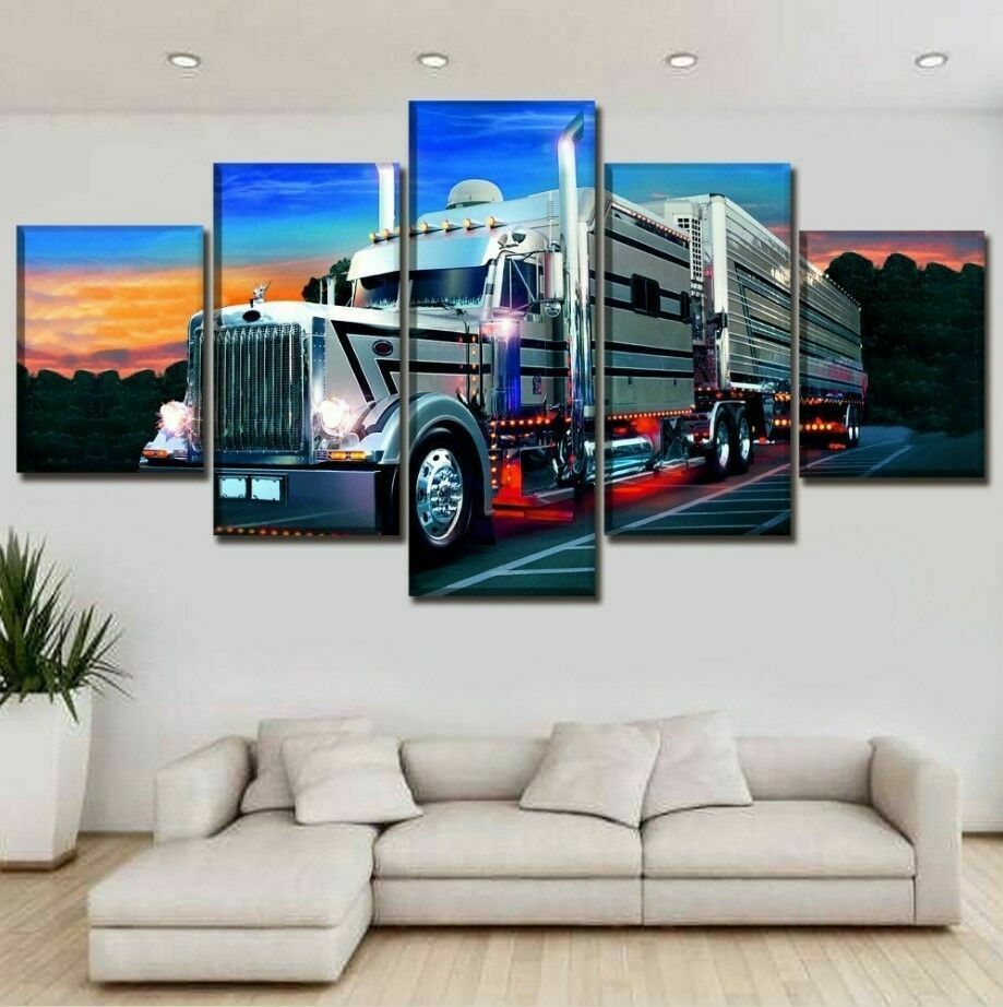 Semi-Trailer Long Haul Trucking Five Piece Canvas Wall Art Home Decor Framed