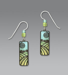 Earrings - Light Blue & Green Column with Hematite Landscape Overlay - 7457