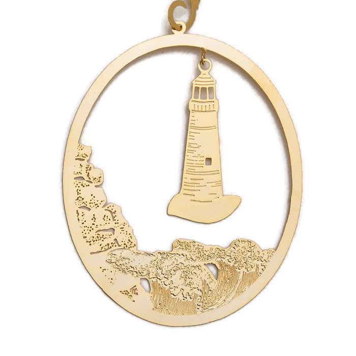 Ornament - Gold Plated Lighthouse - Rocky Coast