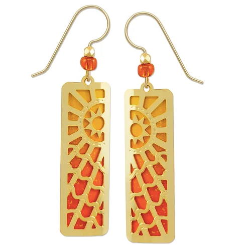 Earrings - Orange Column with Sunburst - 7947