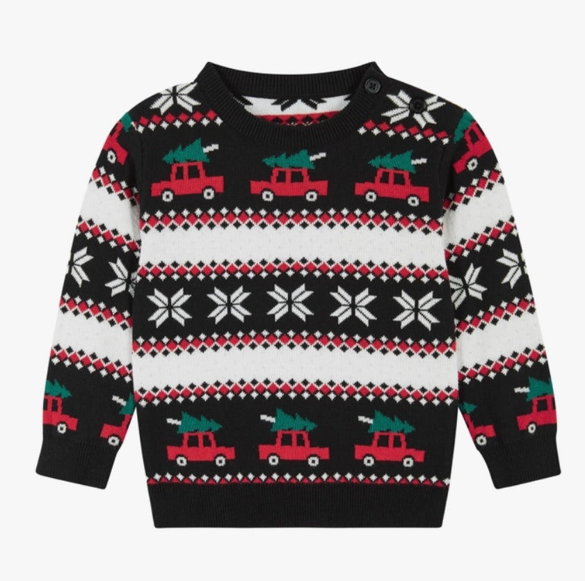 Holiday Sweater With Joggers Set - Vintage Car Black