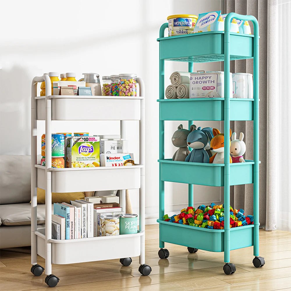 Bedroom Storage For 4 Kitchen Multi-functional Movable Plastic Wheels Trolley Storage Cart With Organizer Rolling 3-tier Utility