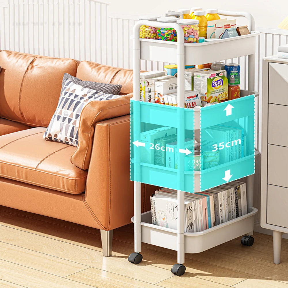 Bedroom Storage For 4 Kitchen Multi-functional Movable Plastic Wheels Trolley Storage Cart With Organizer Rolling 3-tier Utility