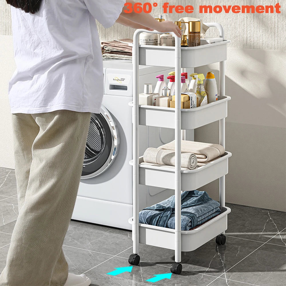 Bedroom Storage For 4 Kitchen Multi-functional Movable Plastic Wheels Trolley Storage Cart With Organizer Rolling 3-tier Utility