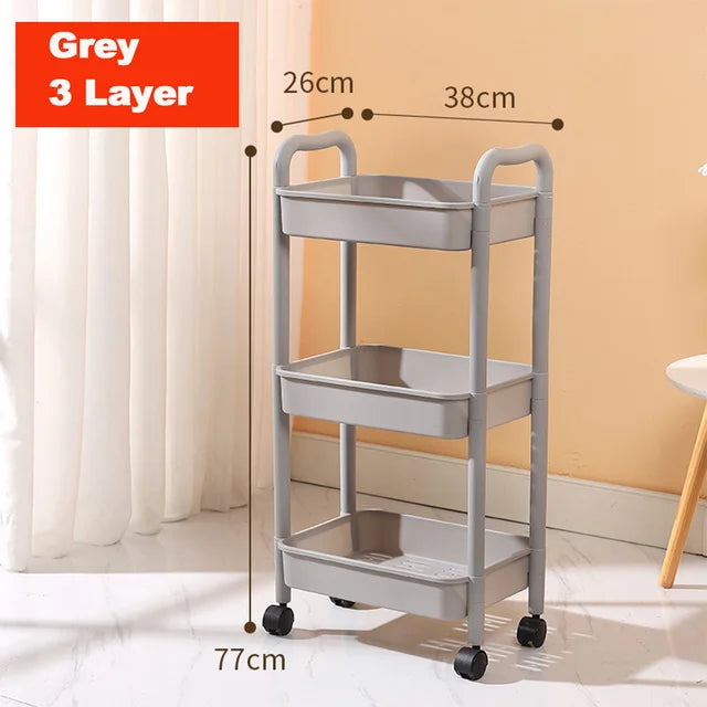 Bedroom Storage For 4 Kitchen Multi-functional Movable Plastic Wheels Trolley Storage Cart With Organizer Rolling 3-tier Utility