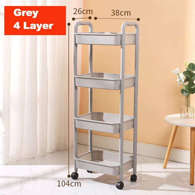 Bedroom Storage For 4 Kitchen Multi-functional Movable Plastic Wheels Trolley Storage Cart With Organizer Rolling 3-tier Utility