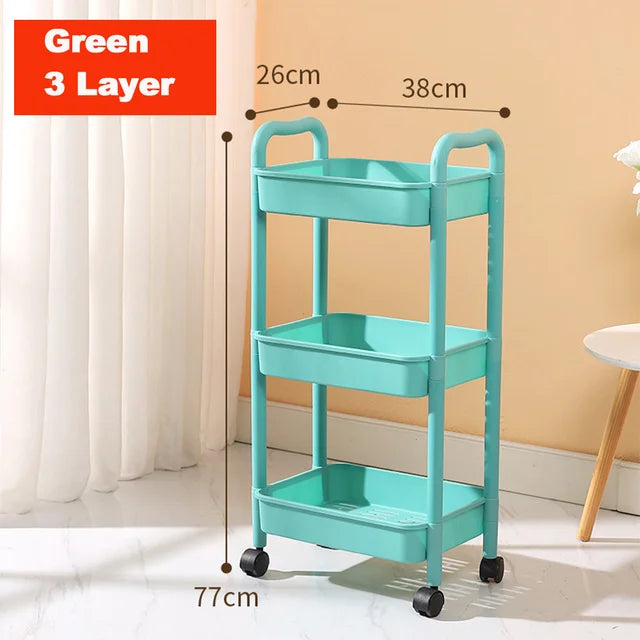 Bedroom Storage For 4 Kitchen Multi-functional Movable Plastic Wheels Trolley Storage Cart With Organizer Rolling 3-tier Utility