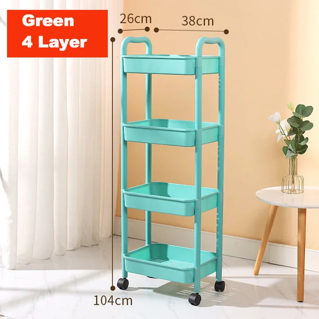 Bedroom Storage For 4 Kitchen Multi-functional Movable Plastic Wheels Trolley Storage Cart With Organizer Rolling 3-tier Utility